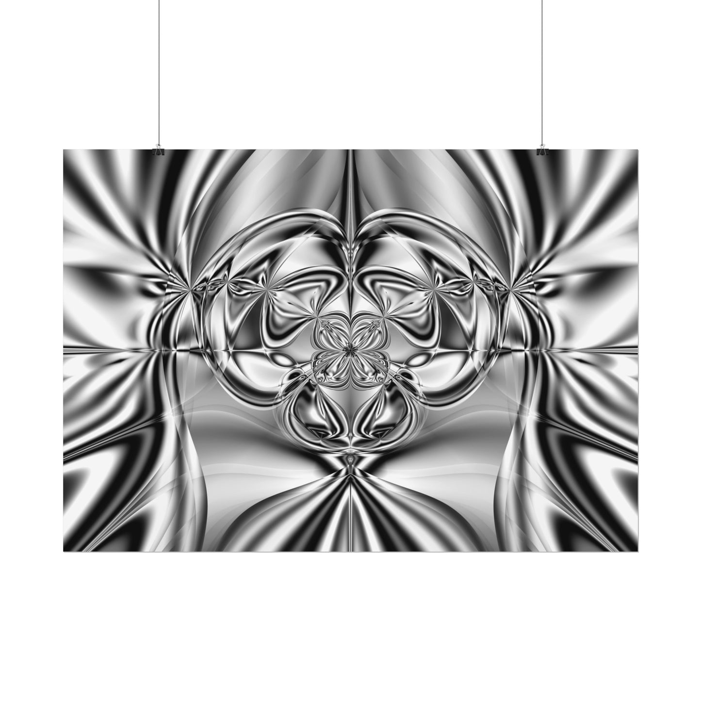 "Mirror Magic" Rolled Poster, Black and White Minimalistic Fractal Print