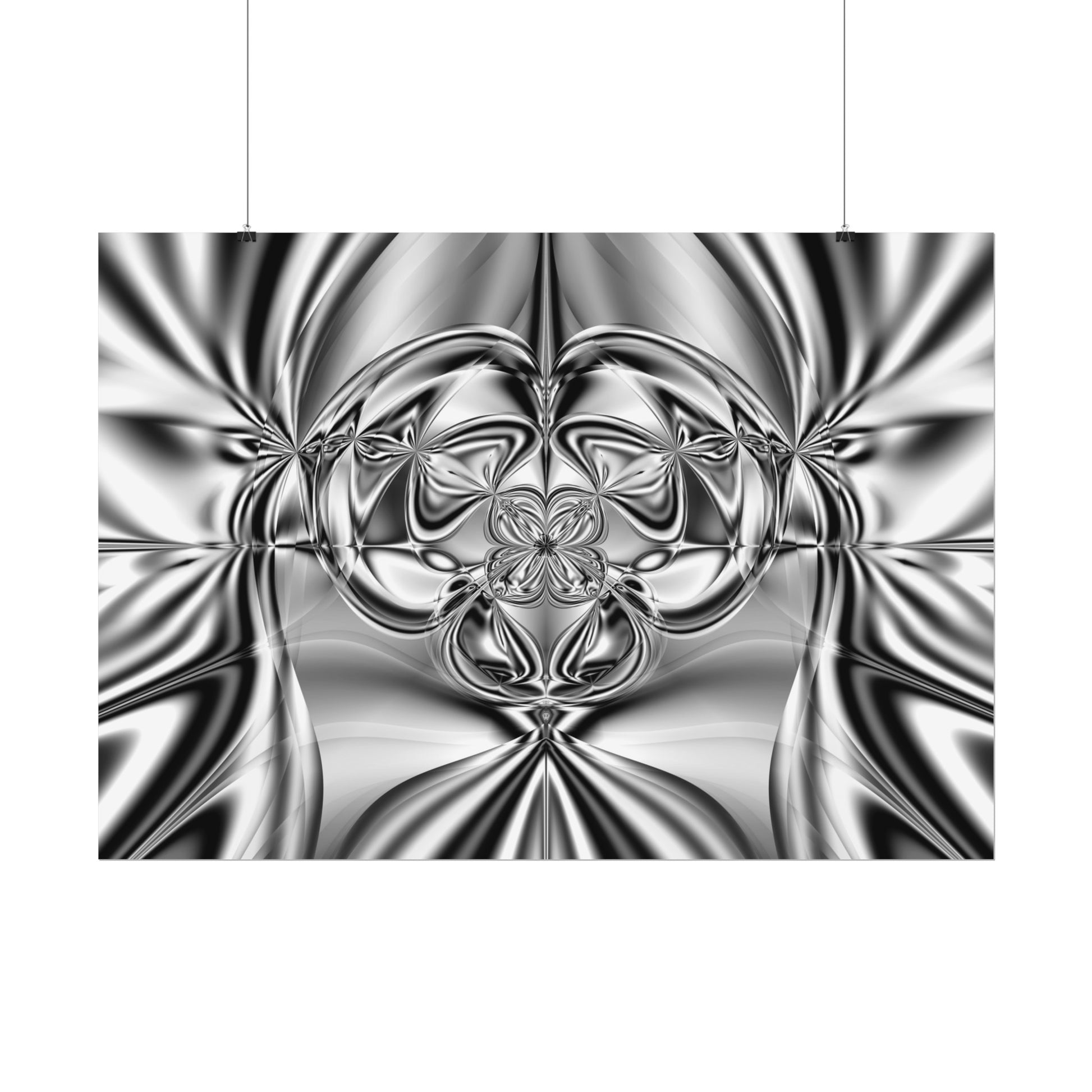 "Mirror Magic" Rolled Poster, Black and White Minimalistic Fractal Print