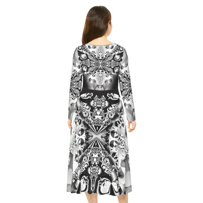 Women's Long Sleeve Dress "Symmetric Souls" Fractal Pattern Designed by PuHaPro Sexy Dance Dress Summer Wear Female Elegant Dresses Souls