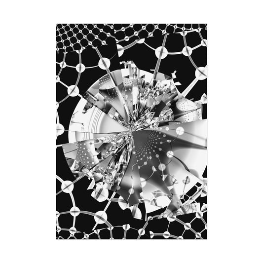 "Cosmic Lattice" Rolled Poster, Black and White Minimalistic Fractal Designed by Bora Zrinyi