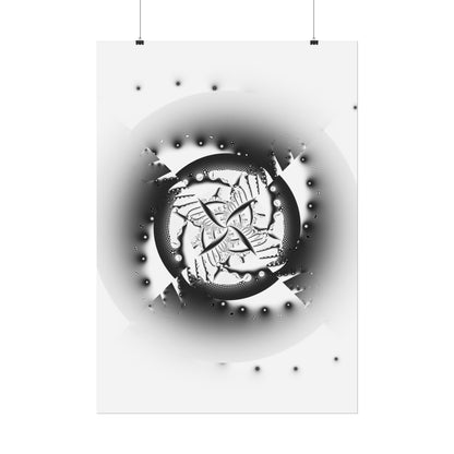 "Orbital Echoes" Rolled Poster, Black and White Minimalistic PuHaPro© Fractal Designed by Bora Zrinyi