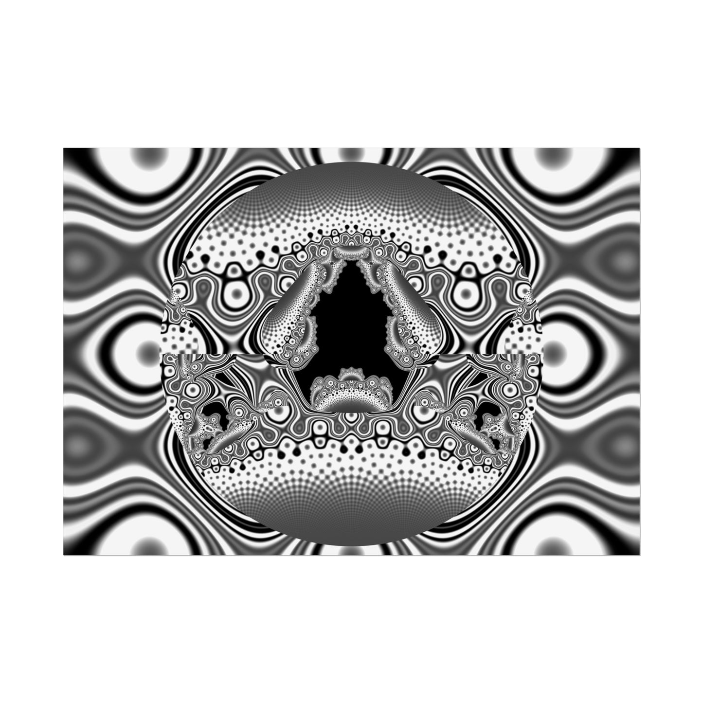 "Hamburger Face" Rolled Poster, Black and White Minimalistic Fractal Design