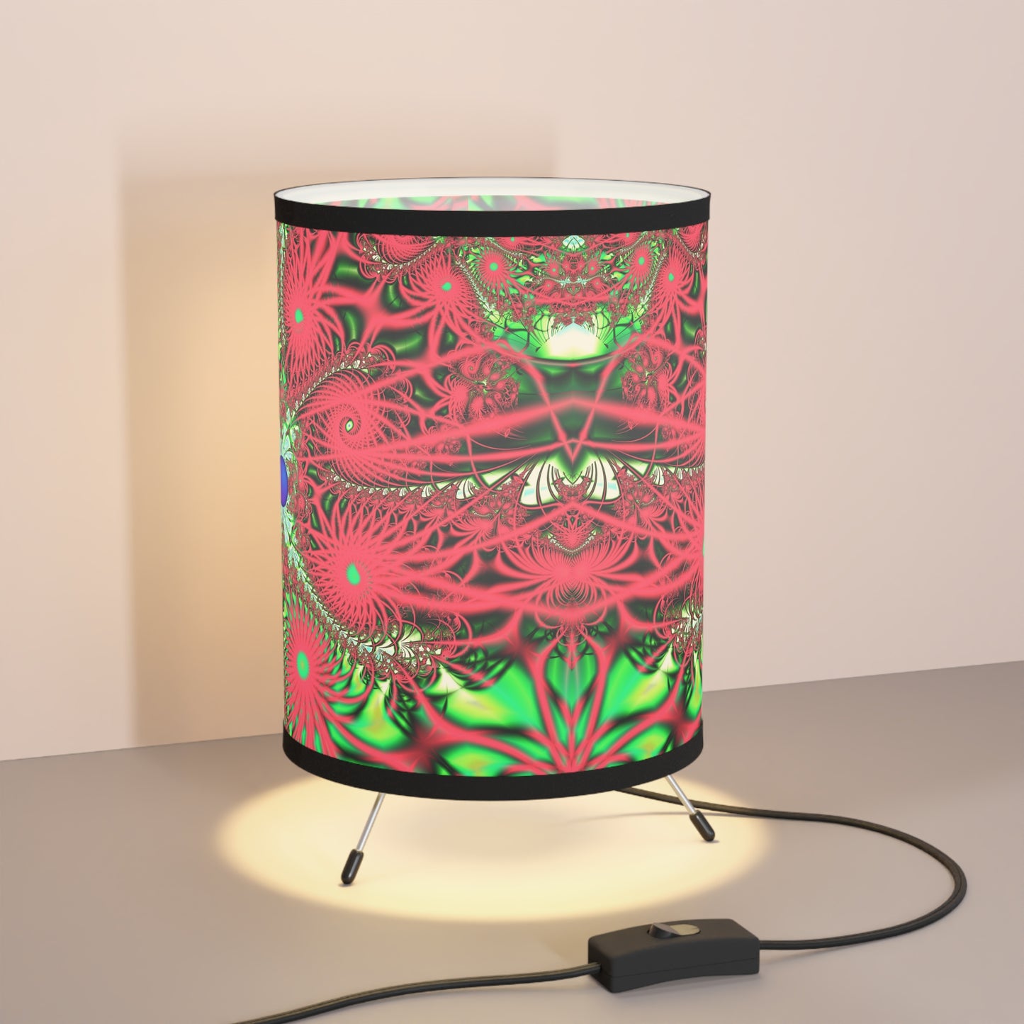 "Entangled" Tripod Lamp with High-Res Printed Fractal Shade, US/CA plug, PuHaPro© Lamps