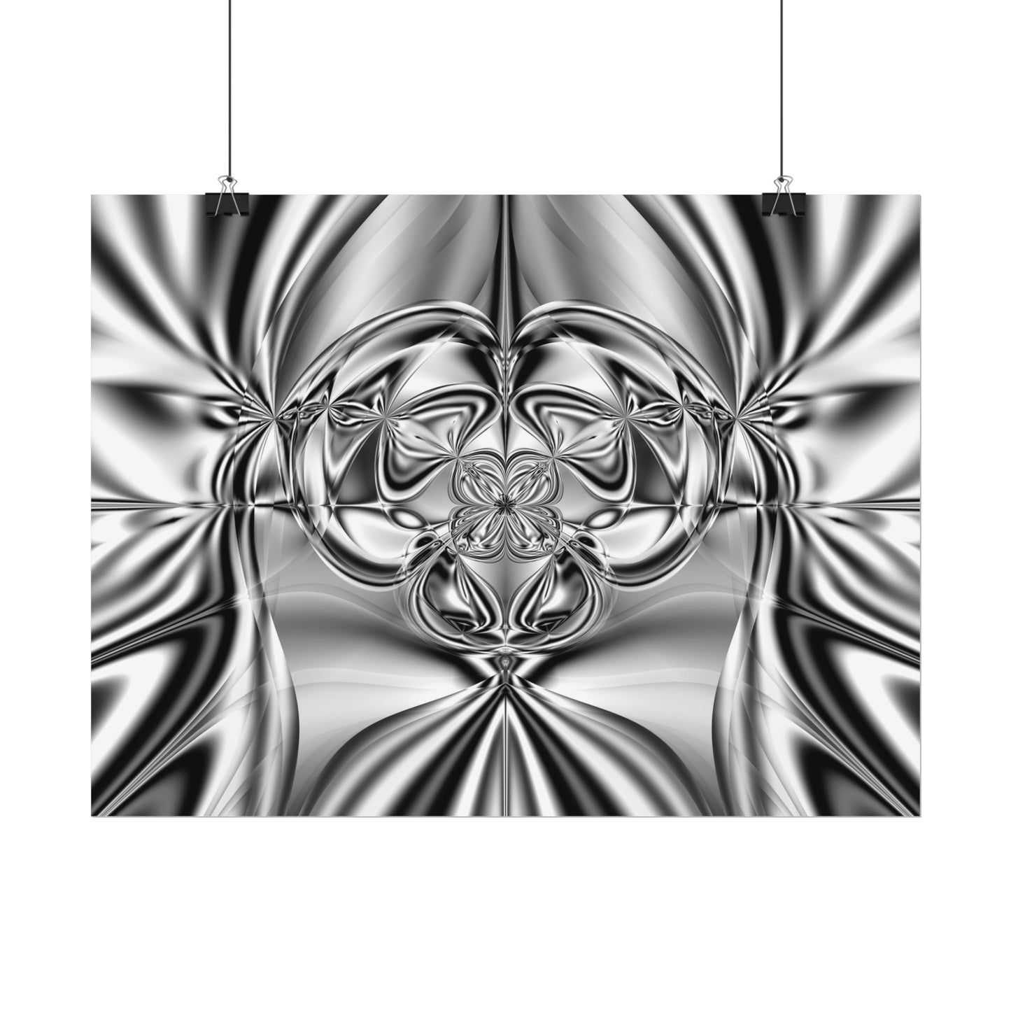 "Mirror Magic" Rolled Poster, Black and White Minimalistic Fractal Print