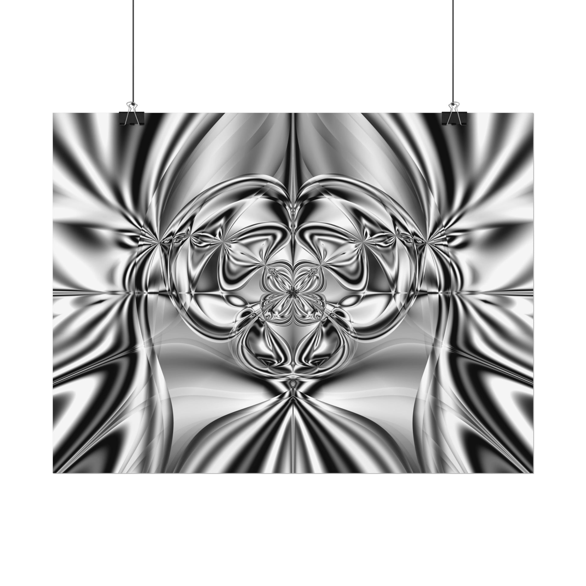 "Mirror Magic" Rolled Poster, Black and White Minimalistic Fractal Print