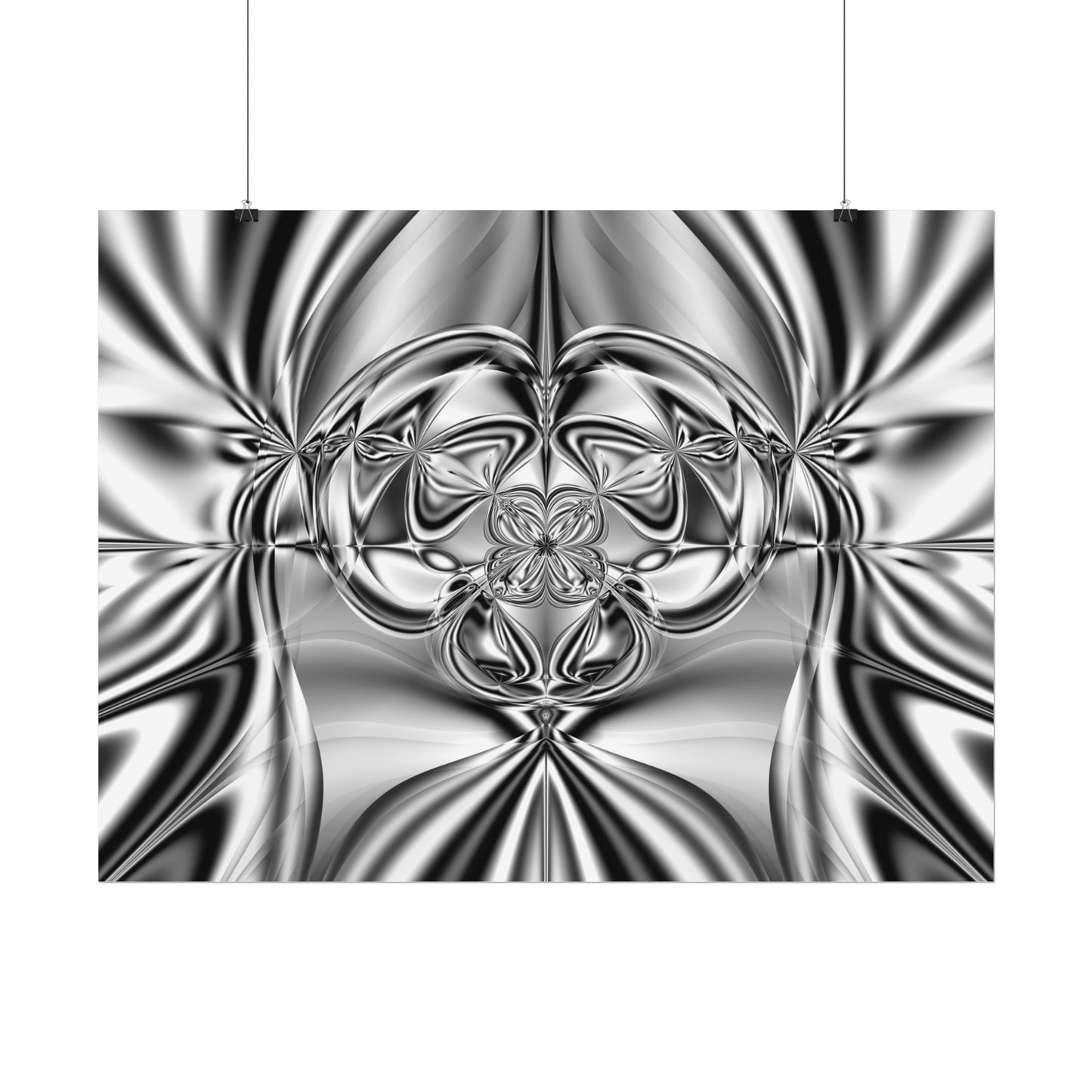 "Mirror Magic" Rolled Poster, Black and White Minimalistic Fractal Print