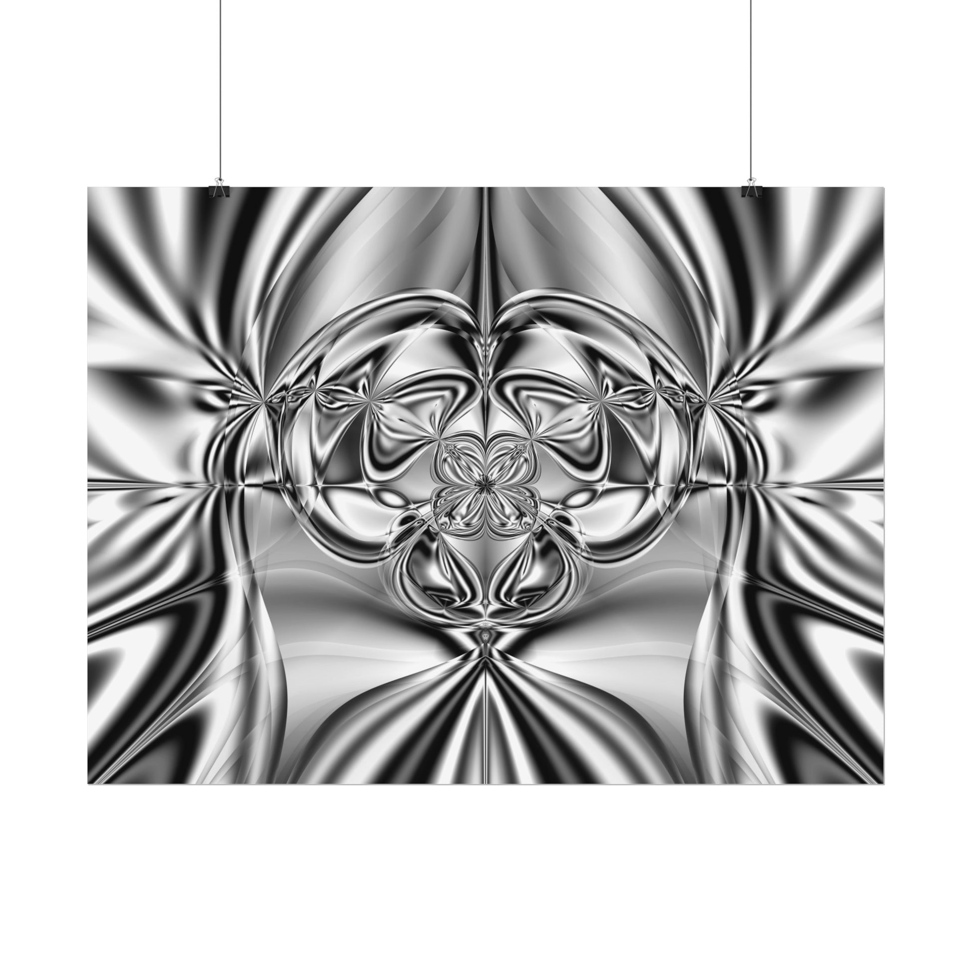 "Mirror Magic" Rolled Poster, Black and White Minimalistic Fractal Print