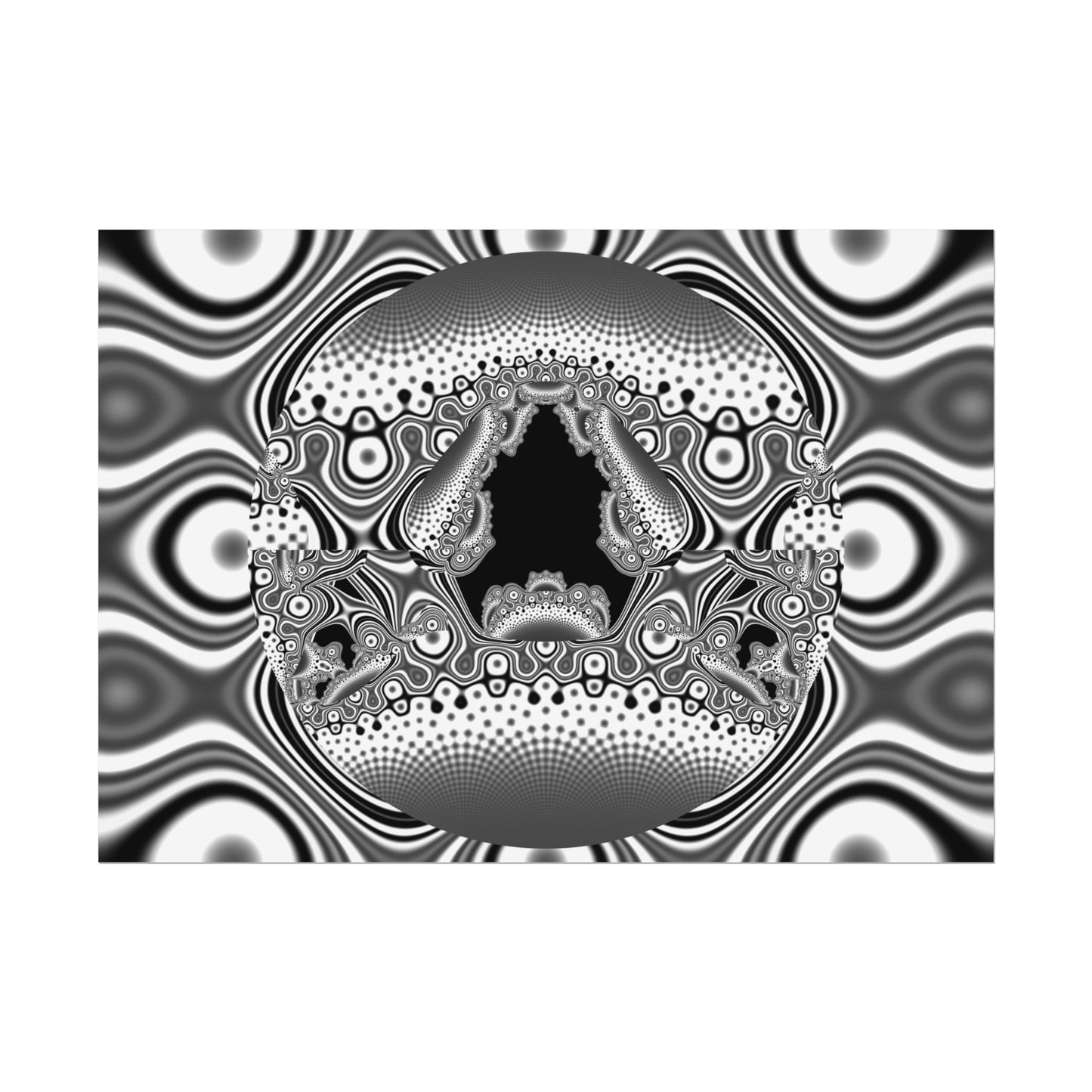 "Hamburger Face" Rolled Poster, Black and White Minimalistic Fractal Design