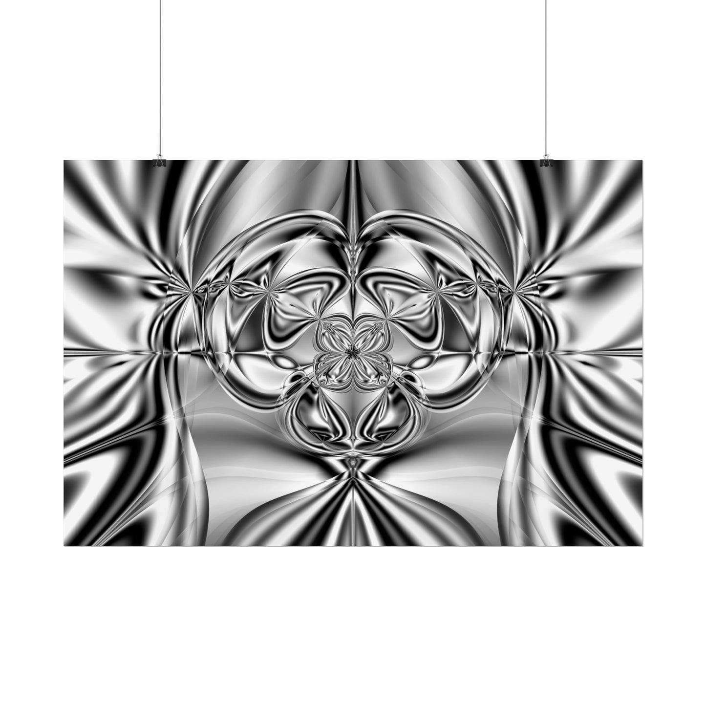 "Mirror Magic" Rolled Poster, Black and White Minimalistic Fractal Print