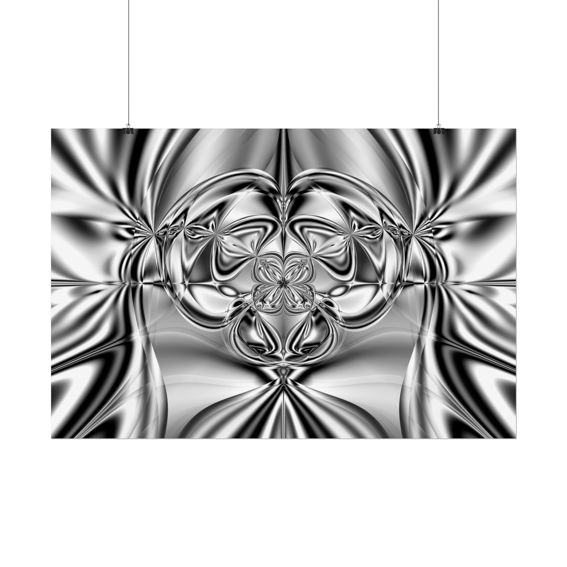 "Mirror Magic" Rolled Poster, Black and White Minimalistic Fractal Print