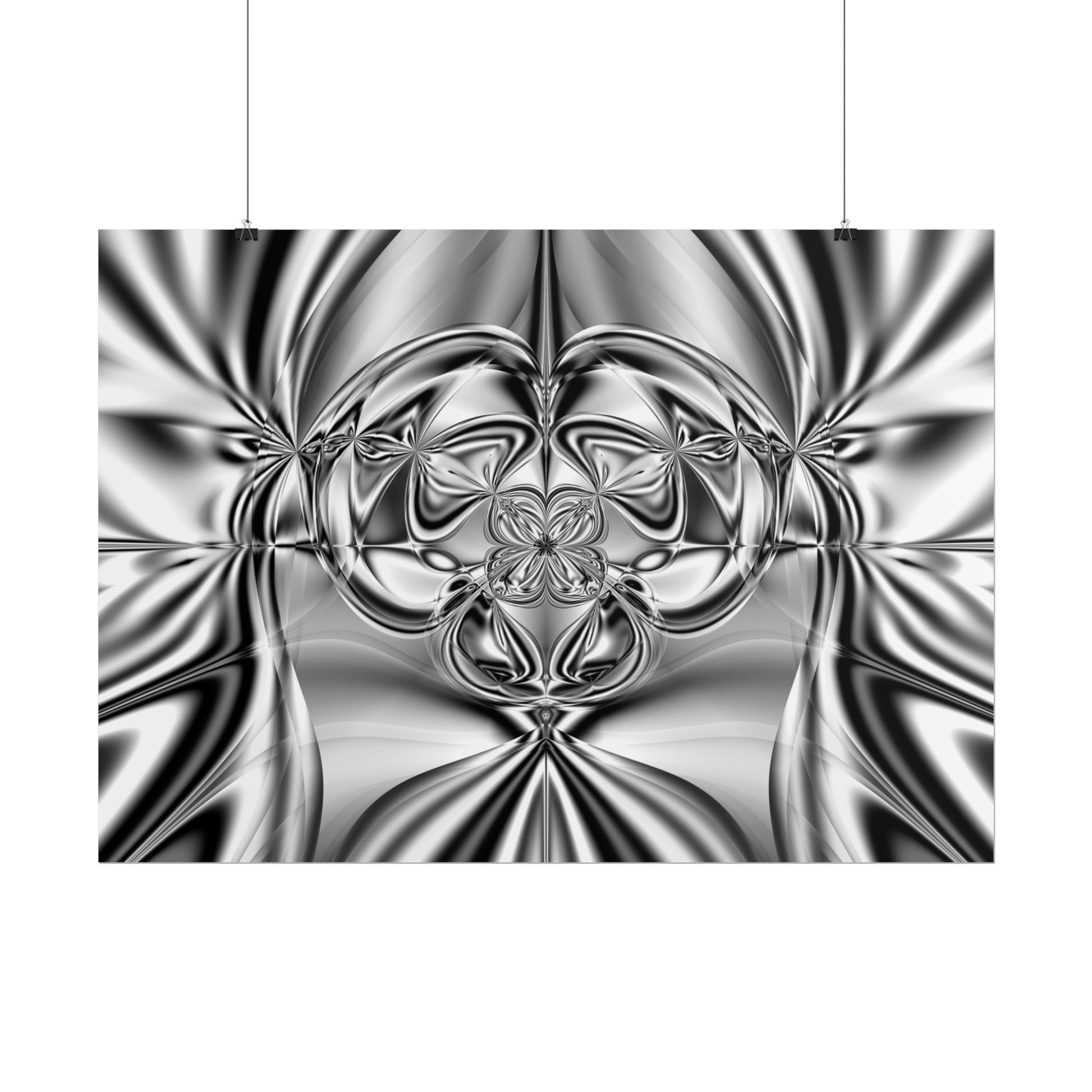 "Mirror Magic" Rolled Poster, Black and White Minimalistic Fractal Print