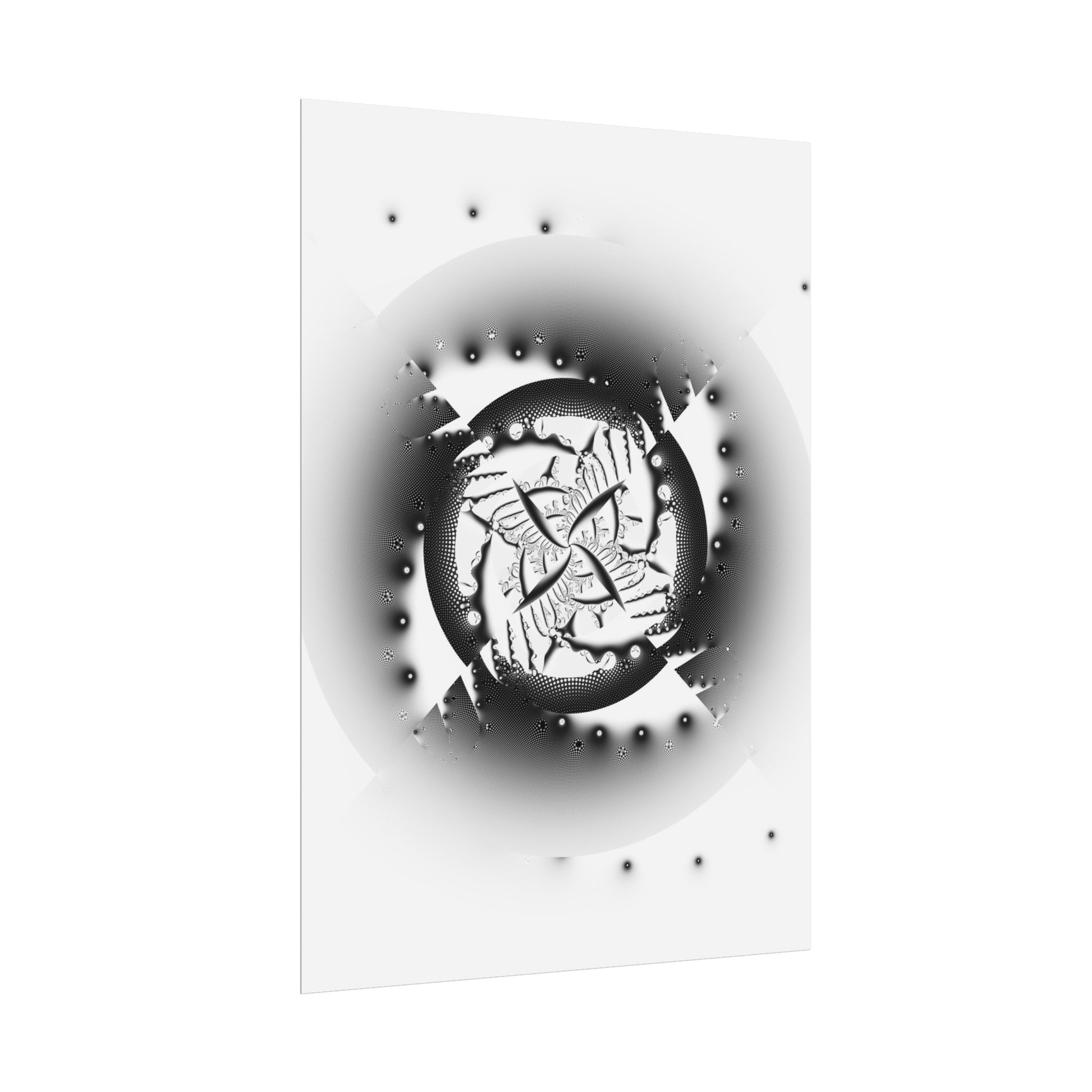 "Orbital Echoes" Rolled Poster, Black and White Minimalistic PuHaPro© Fractal Designed by Bora Zrinyi