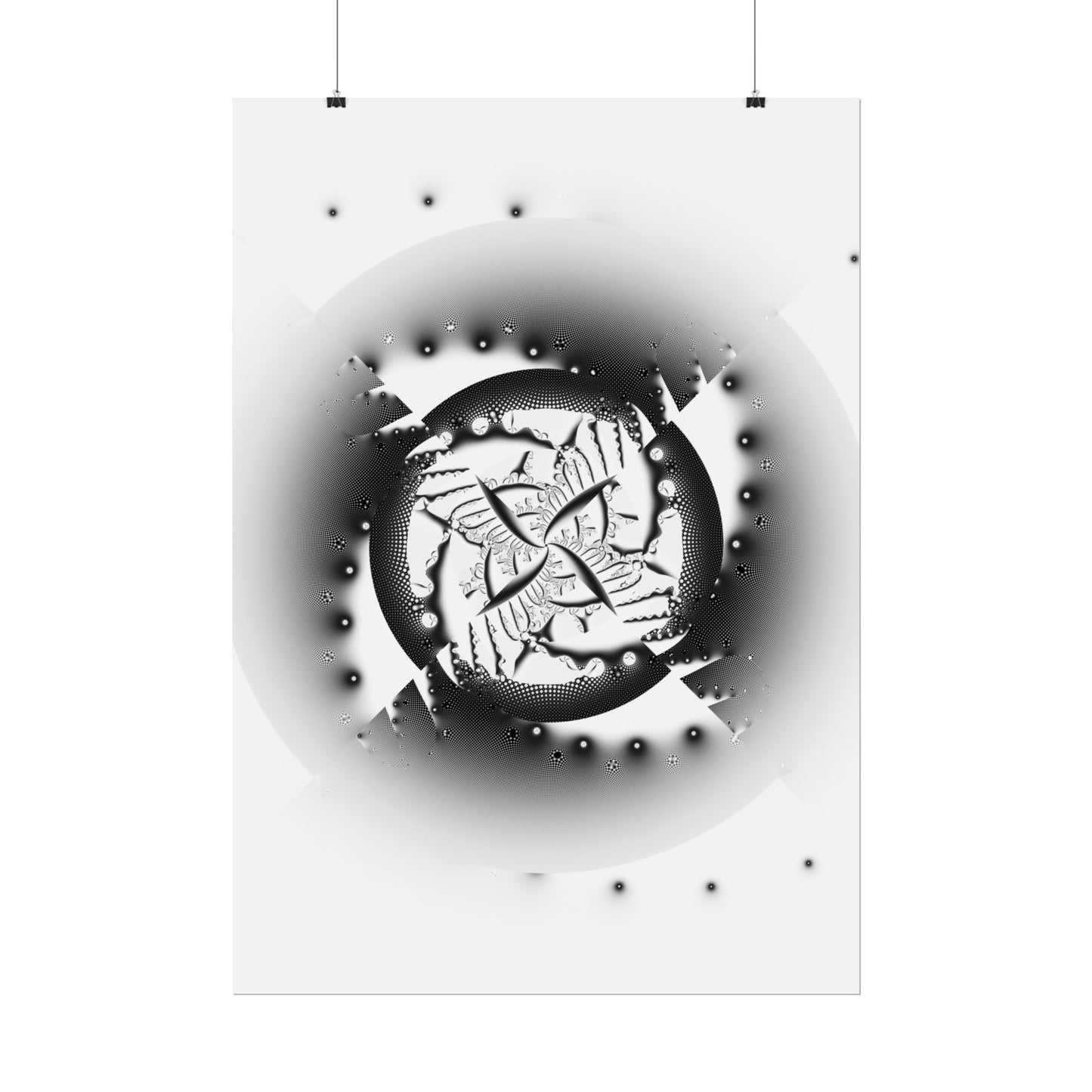 "Orbital Echoes" Rolled Poster, Black and White Minimalistic PuHaPro© Fractal Designed by Bora Zrinyi