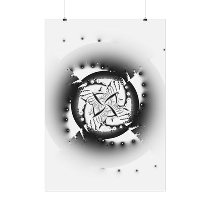 "Orbital Echoes" Rolled Poster, Black and White Minimalistic PuHaPro© Fractal Designed by Bora Zrinyi