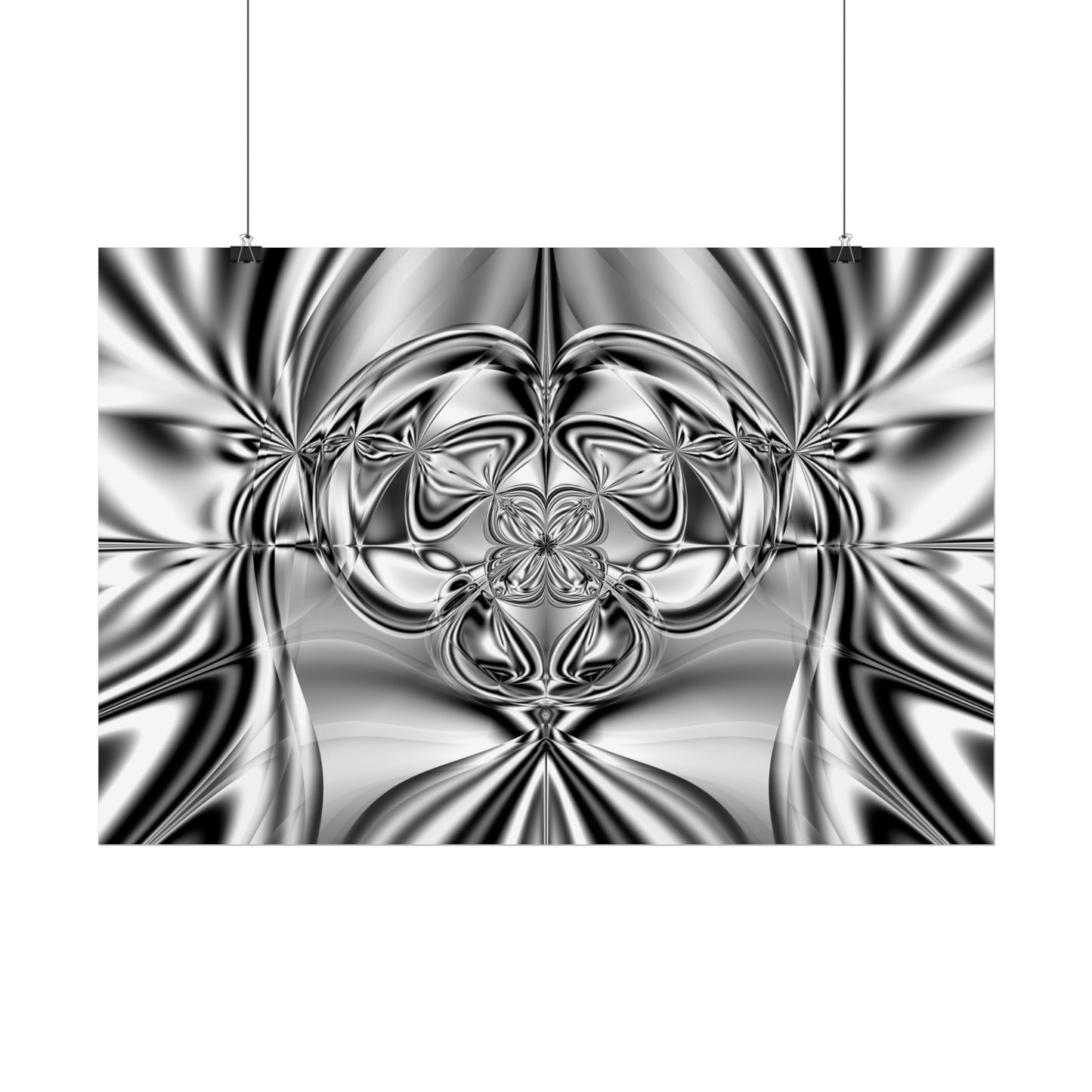 "Mirror Magic" Rolled Poster, Black and White Minimalistic Fractal Print