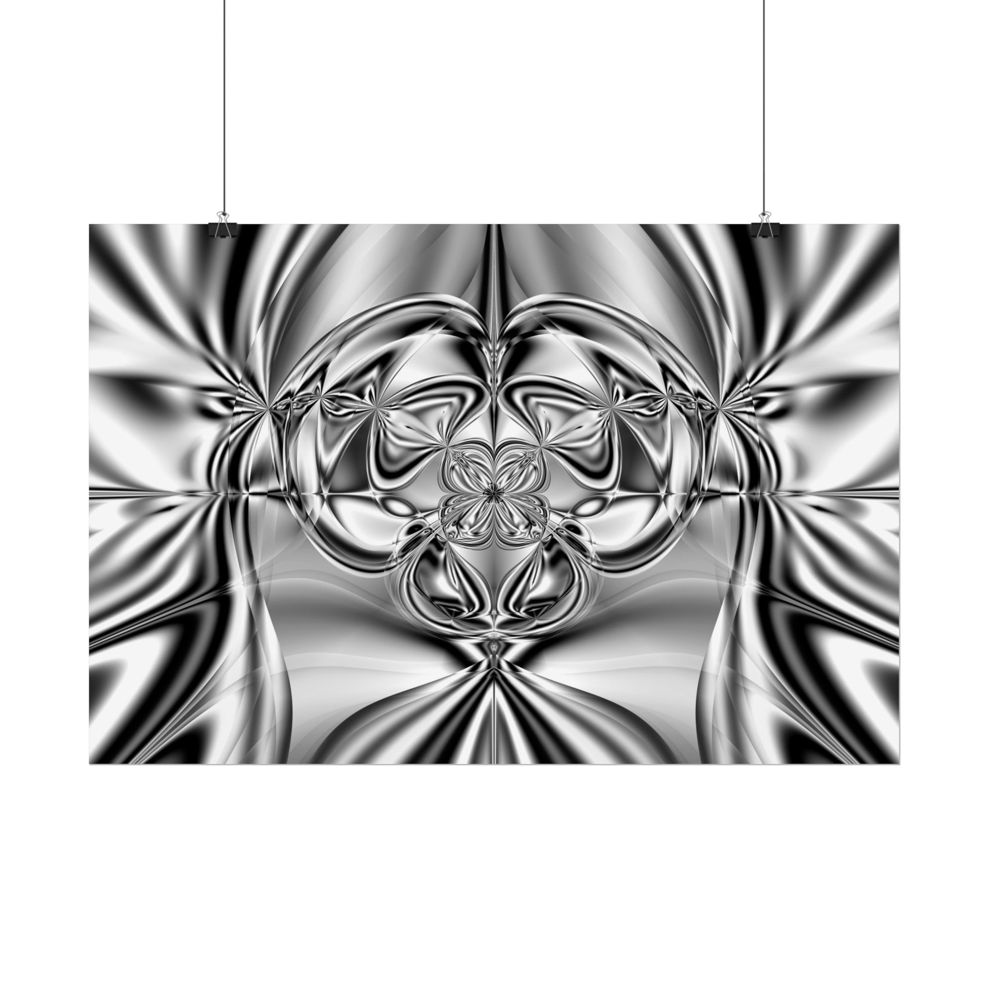 "Mirror Magic" Rolled Poster, Black and White Minimalistic Fractal Print