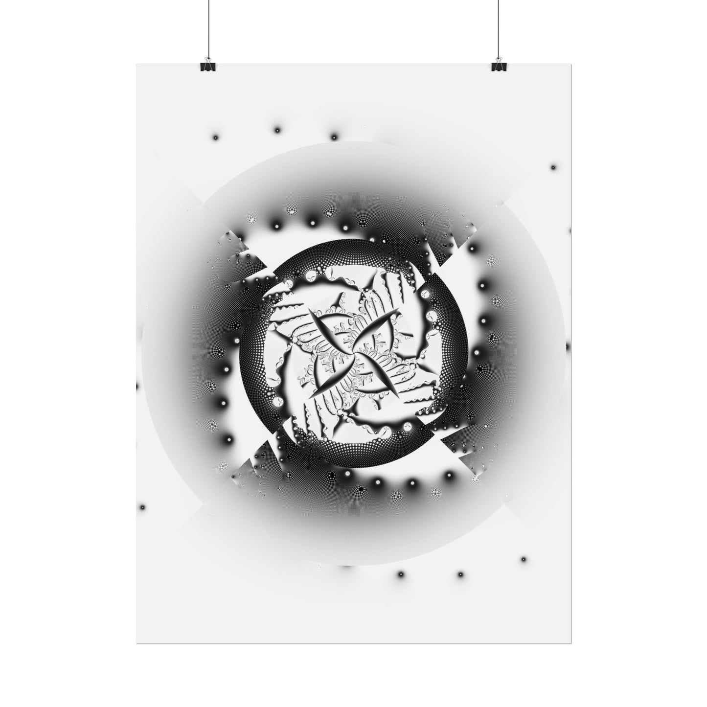 "Orbital Echoes" Rolled Poster, Black and White Minimalistic PuHaPro© Fractal Designed by Bora Zrinyi