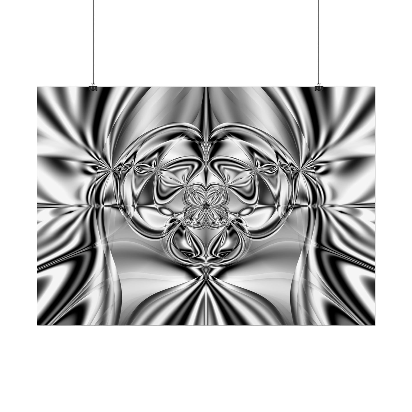 "Mirror Magic" Rolled Poster, Black and White Minimalistic Fractal Print