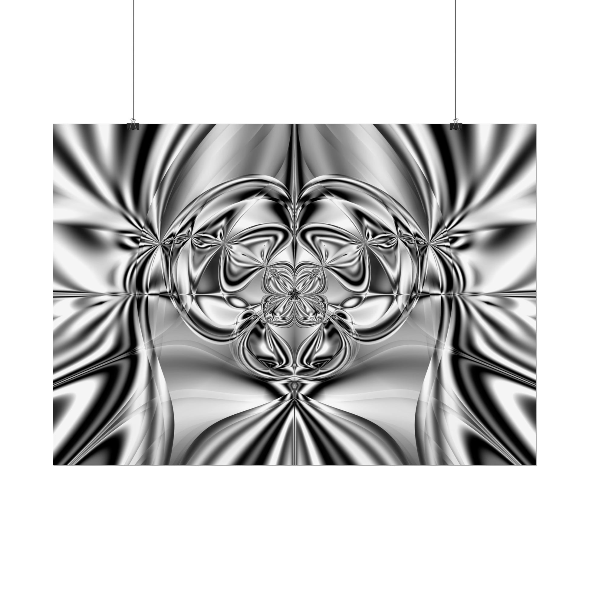 "Mirror Magic" Rolled Poster, Black and White Minimalistic Fractal Print