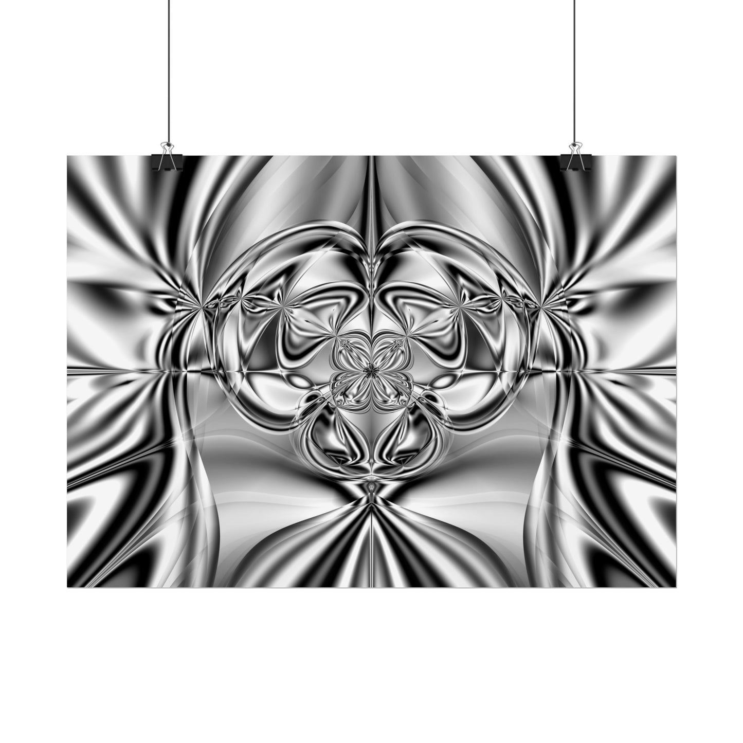 "Mirror Magic" Rolled Poster, Black and White Minimalistic Fractal Print