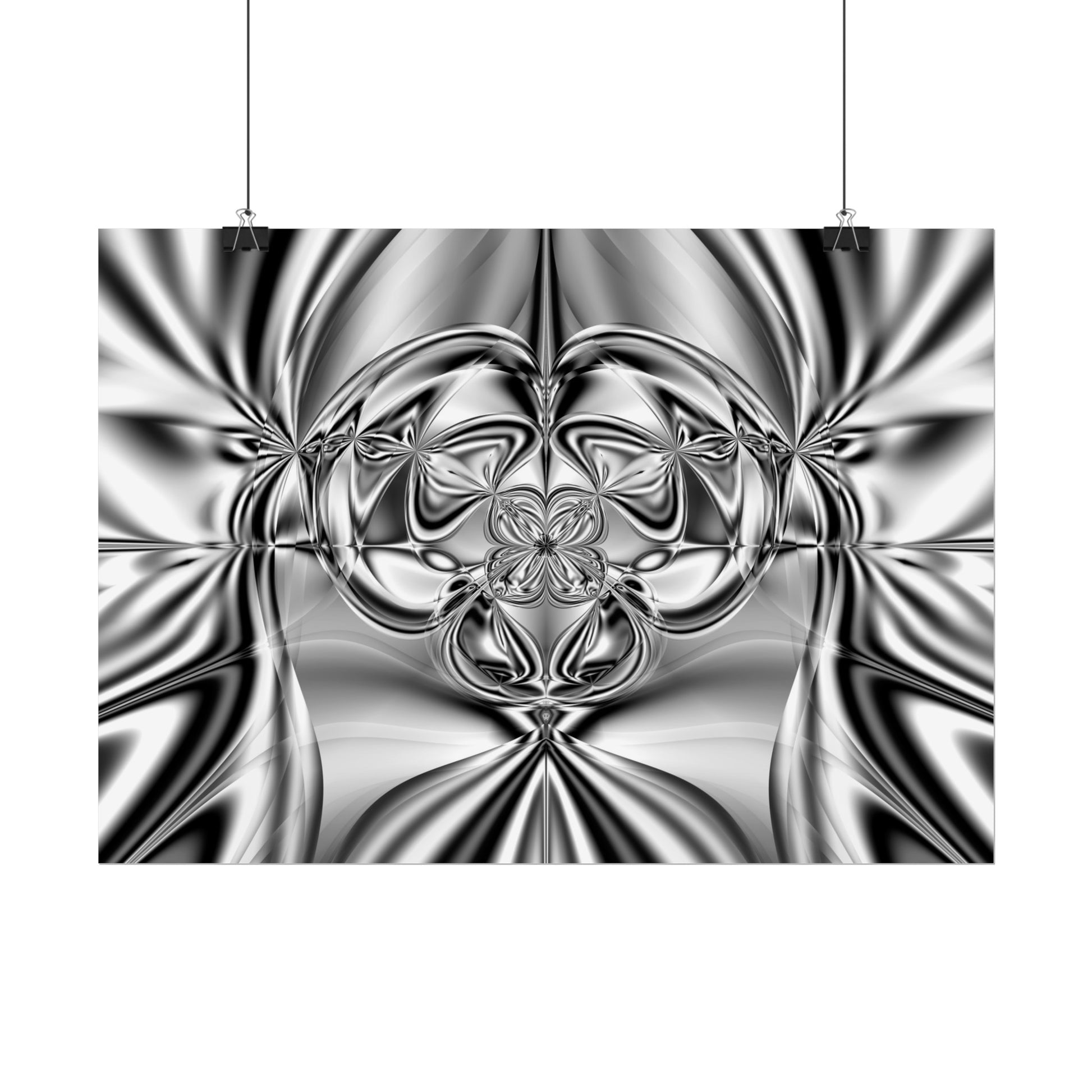 "Mirror Magic" Rolled Poster, Black and White Minimalistic Fractal Print