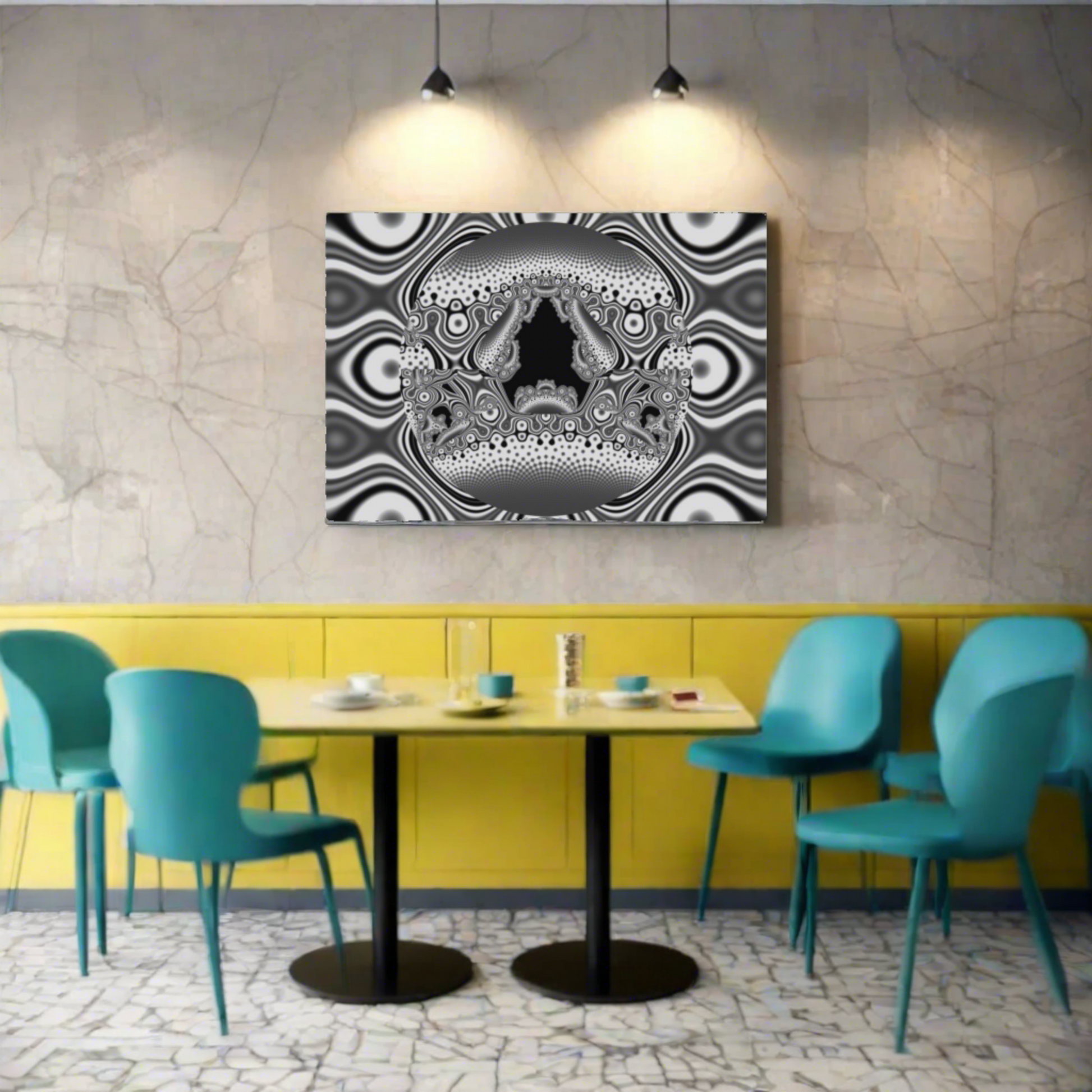 "Hamburger Face" Rolled Poster, Black and White Minimalistic Fractal Design