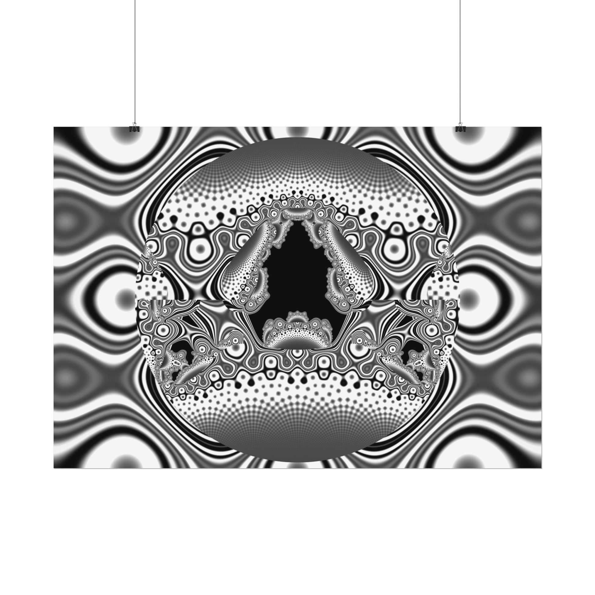 "Hamburger Face" Rolled Poster, Black and White Minimalistic Fractal Design