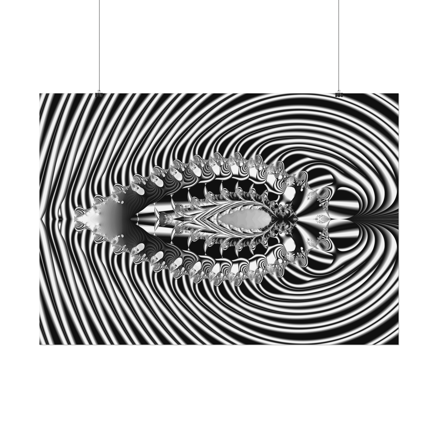 "Fractal Insect" Rolled Poster, Black and White Minimalistic Fractal Design