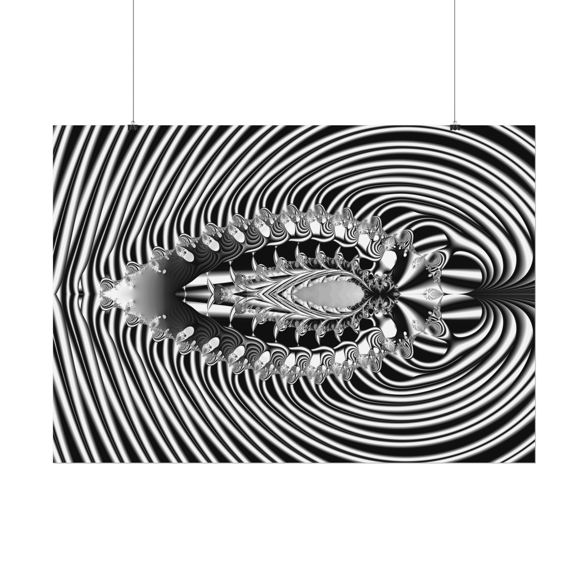 "Fractal Insect" Rolled Poster, Black and White Minimalistic Fractal Design