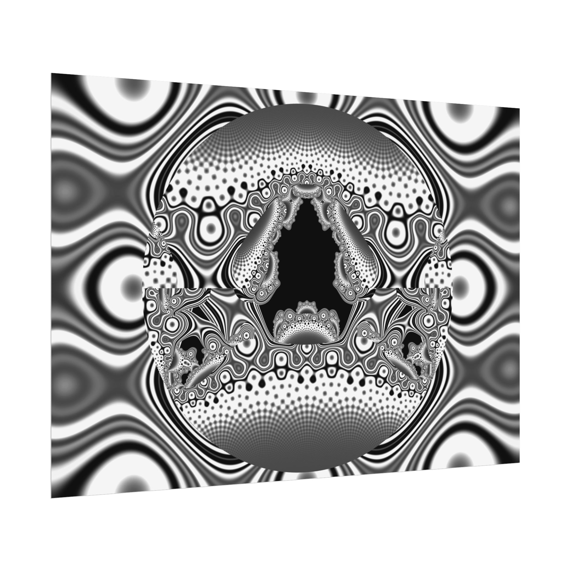 "Hamburger Face" Rolled Poster, Black and White Minimalistic Fractal Design